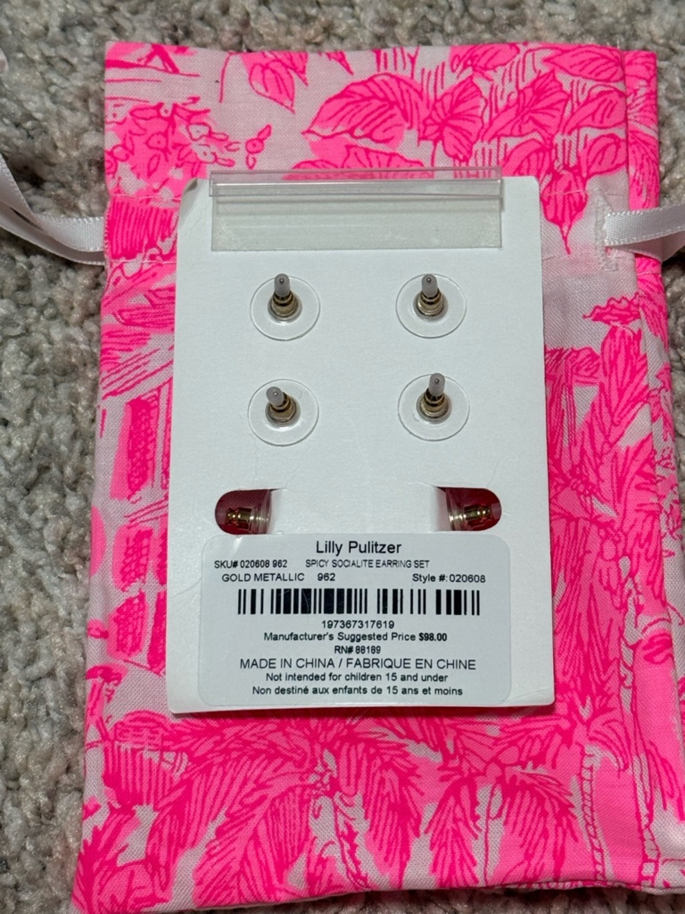 NWT Lilly Pulitzer Gold Spicy Socialite Earring Set of 3 - Picture 11 of 12